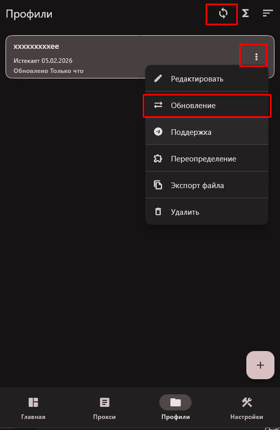 Обновление подписки в FlClashX
